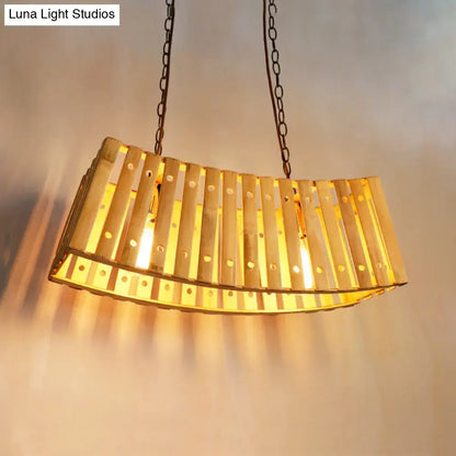Rustic beige bamboo linear island chandelier for dining room
