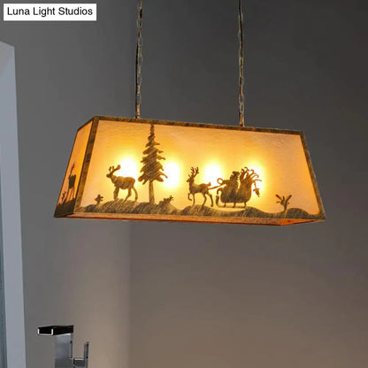 Rustic beige etched linear island lamp dining room reindeer light