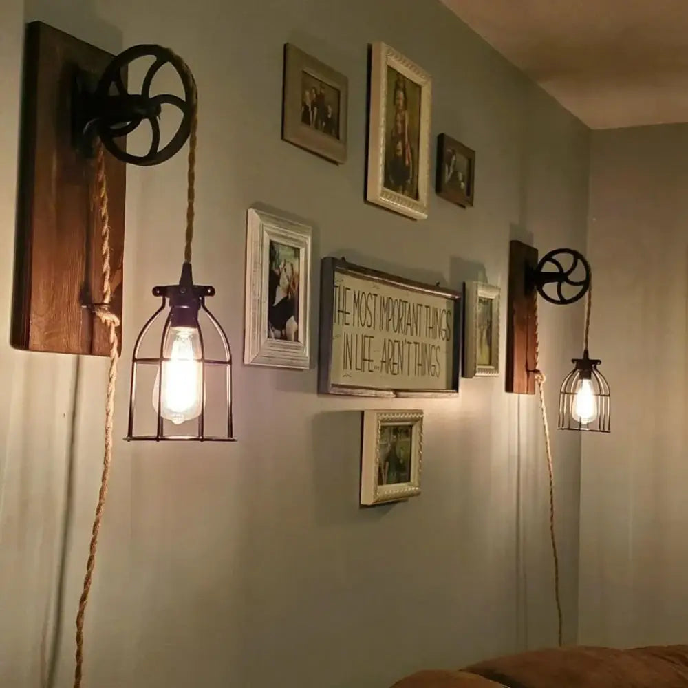 Rustic beige hemp rope pendant light cable living room woven cord