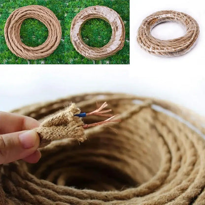 Rustic beige hemp rope pendant light cable living room woven cord