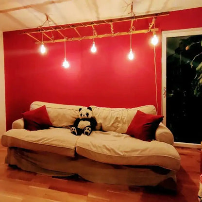 Rustic beige hemp rope pendant light cable living room woven cord