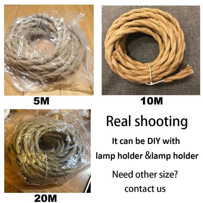 Rustic beige hemp rope pendant light cable living room woven cord