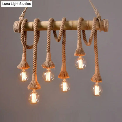 Rustic beige rope island light bamboo kitchen pendant