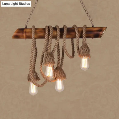 Rustic beige rope island light bamboo kitchen pendant