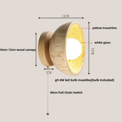 Rustic beige travertine base led wall light bedroom sconce