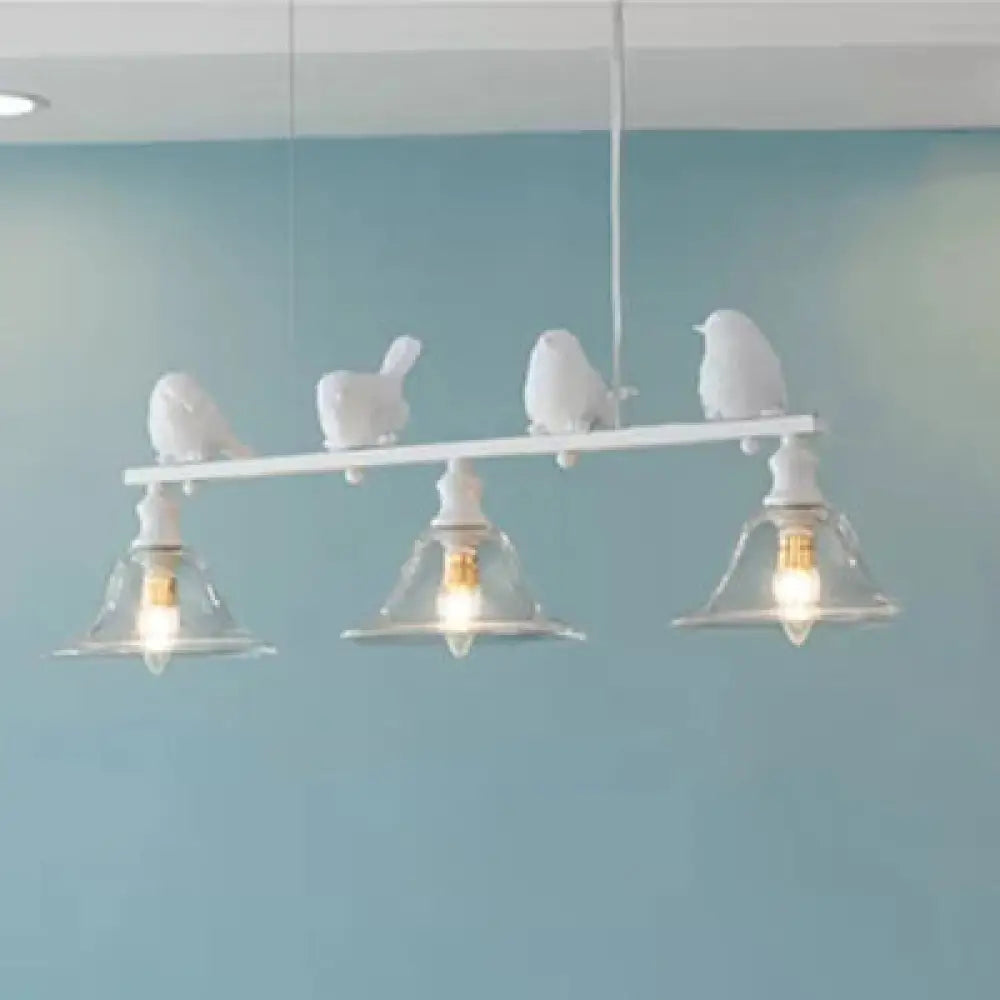 DecorBites™ Rustic Bird Cone Shade Island Light - 3 Clear Glass Lights in White for Balcony