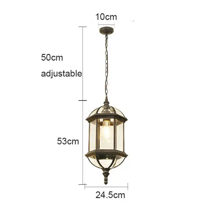 Rustic black & brass outdoor hanging lantern light patio fixture