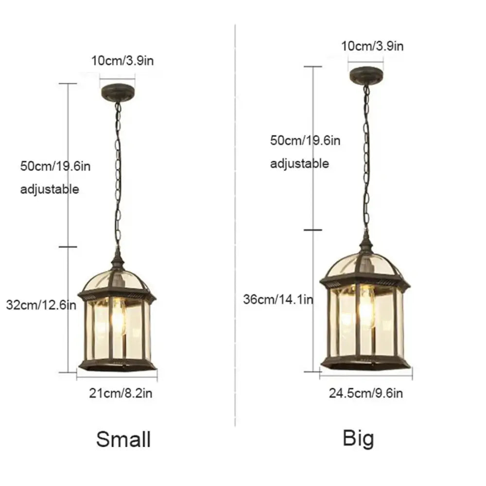 Rustic black & brass outdoor hanging lantern light patio fixture