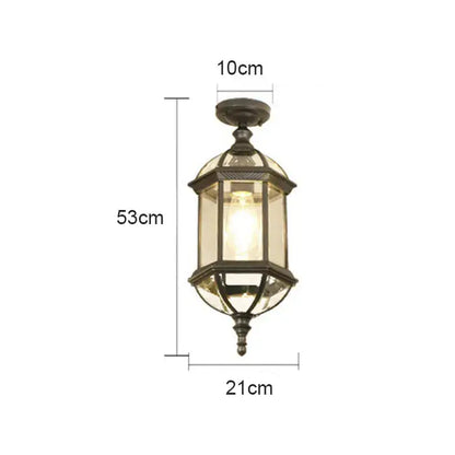 Rustic black & brass outdoor hanging lantern light patio fixture