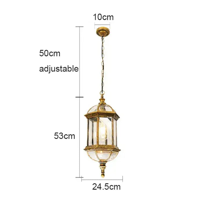 Rustic black & brass outdoor hanging lantern light patio fixture