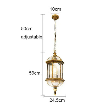 Rustic black & brass outdoor hanging lantern light patio fixture