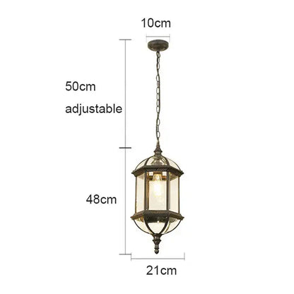 Rustic black & brass outdoor hanging lantern light patio fixture