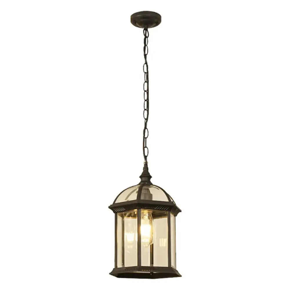 Rustic black & brass outdoor hanging lantern light patio fixture