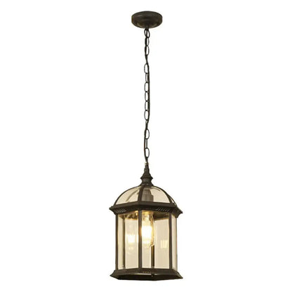 Rustic black & brass outdoor hanging lantern light patio fixture