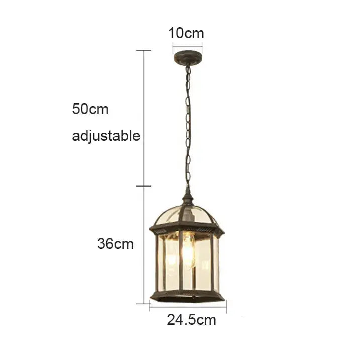 Rustic black & brass outdoor hanging lantern light patio fixture