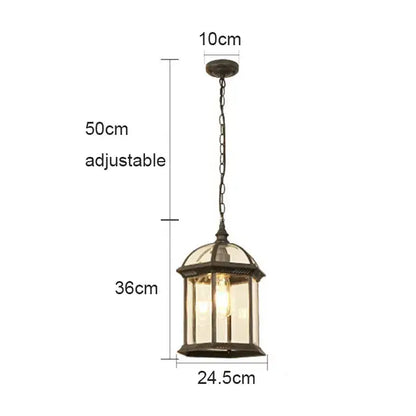 Rustic black & brass outdoor hanging lantern light patio fixture