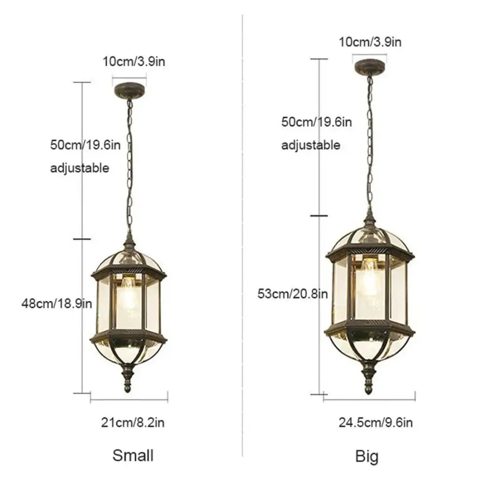 Rustic black & brass outdoor hanging lantern light patio fixture