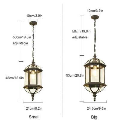 Rustic black & brass outdoor hanging lantern light patio fixture