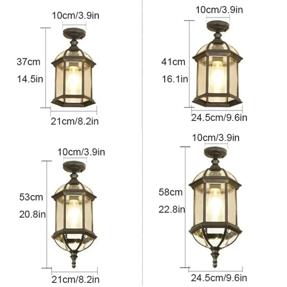 Rustic black & brass outdoor hanging lantern light patio fixture