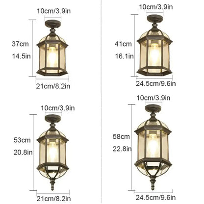 Rustic black & brass outdoor hanging lantern light patio fixture
