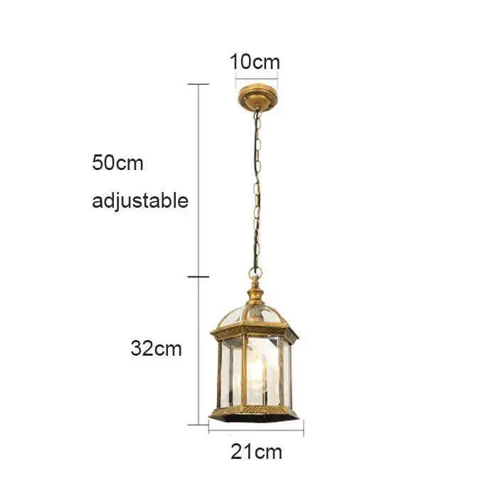 Rustic black & brass outdoor hanging lantern light patio fixture