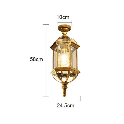 Rustic black & brass outdoor hanging lantern light patio fixture