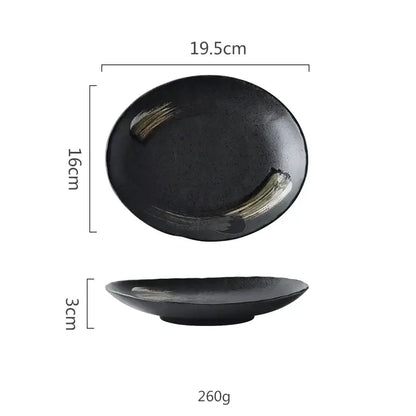 Rustic black ceramic sushi plate and bowl set dining room gold accent