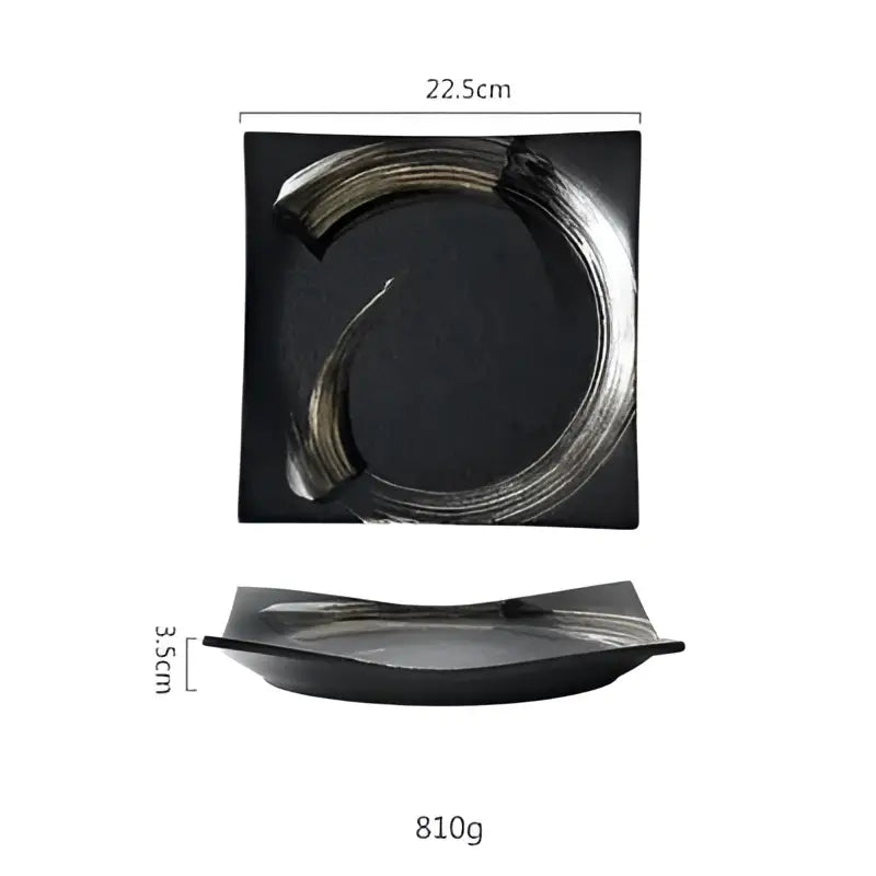 Rustic black ceramic sushi plate and bowl set dining room gold accent