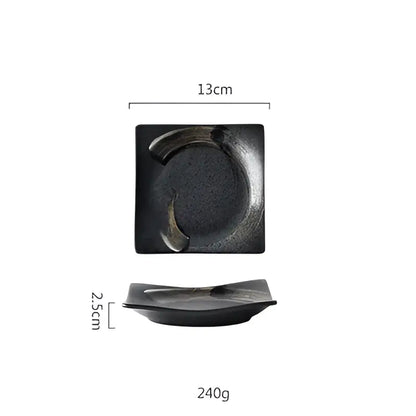 Rustic black ceramic sushi plate and bowl set dining room gold accent