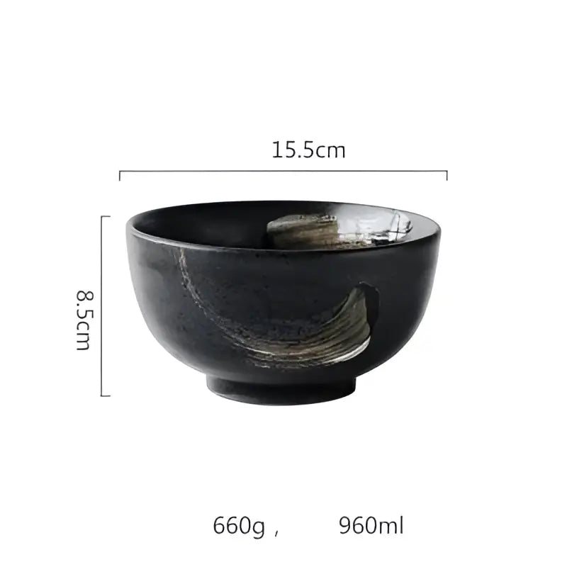 Rustic black ceramic sushi plate and bowl set dining room gold accent