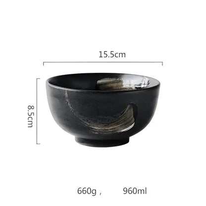 Rustic black ceramic sushi plate and bowl set dining room gold accent