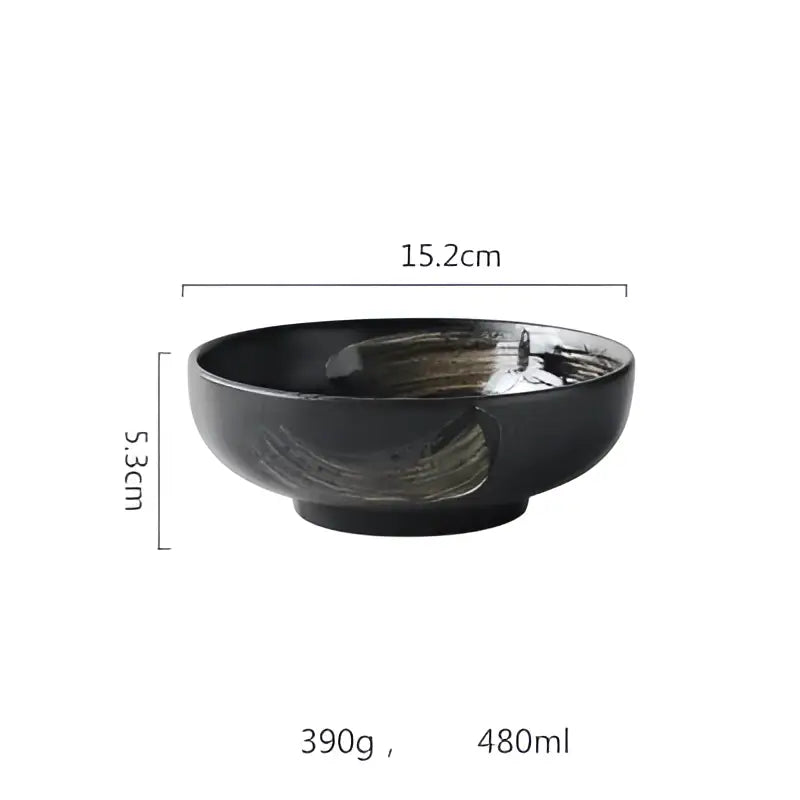 Rustic black ceramic sushi plate and bowl set dining room gold accent