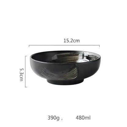 Rustic black ceramic sushi plate and bowl set dining room gold accent