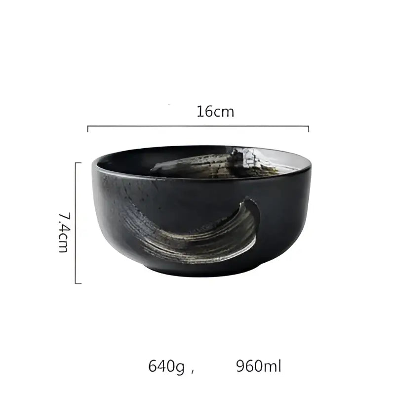 Rustic black ceramic sushi plate and bowl set dining room gold accent