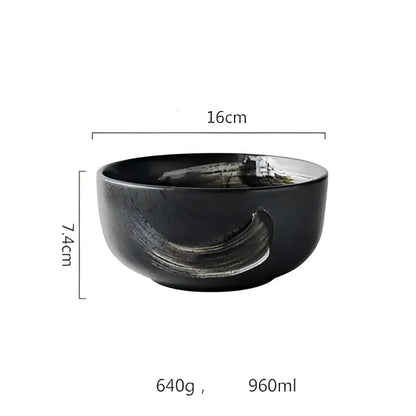 Rustic black ceramic sushi plate and bowl set dining room gold accent