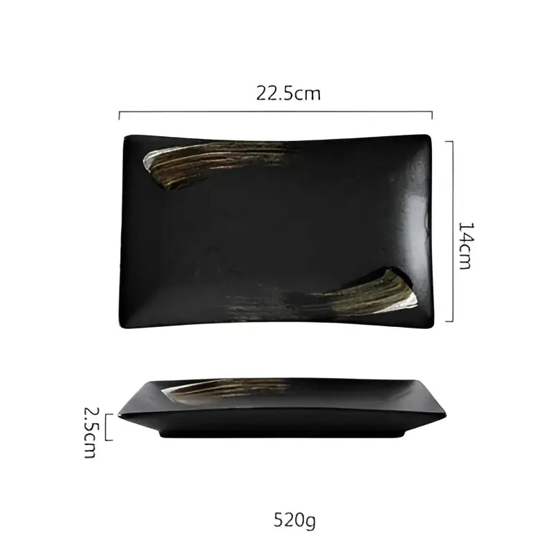 Rustic black ceramic sushi plate and bowl set dining room gold accent