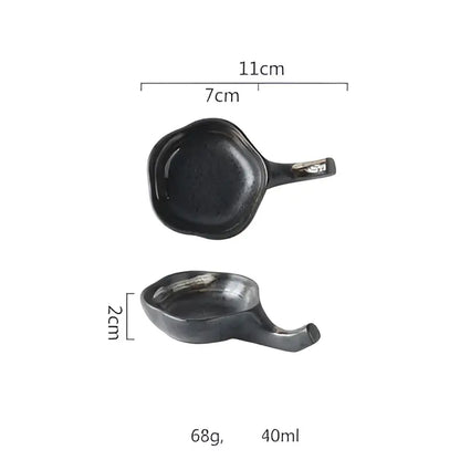Rustic black ceramic sushi plate and bowl set dining room gold accent