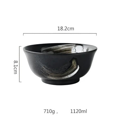 Rustic black ceramic sushi plate and bowl set dining room gold accent