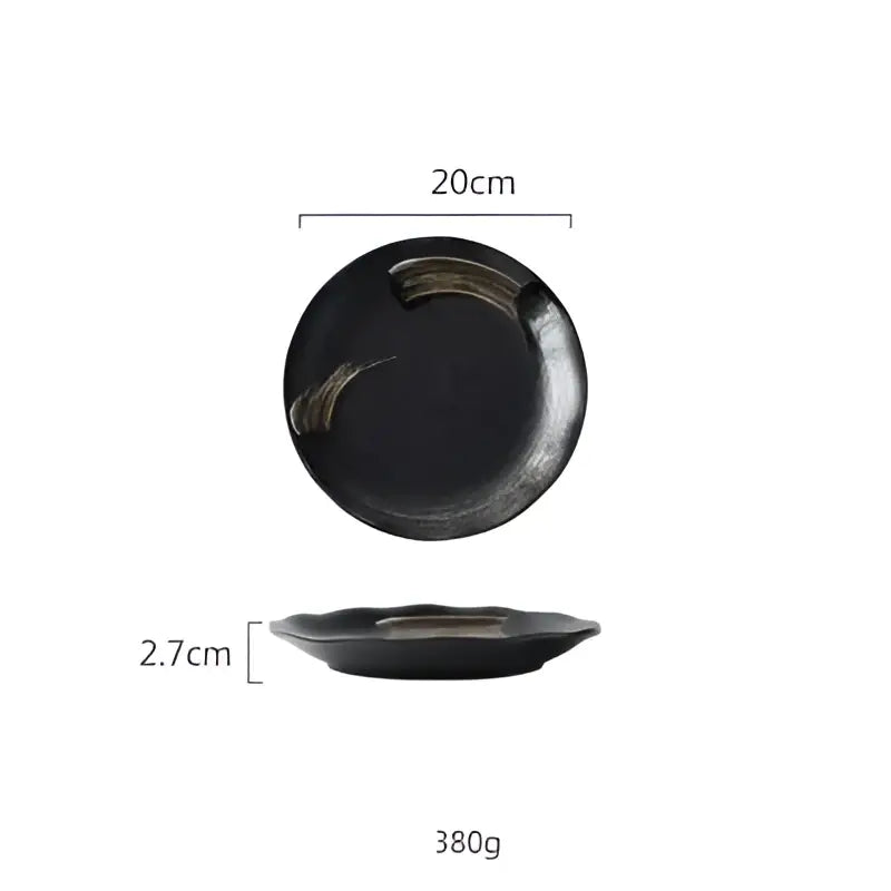 Rustic black ceramic sushi plate and bowl set dining room gold accent