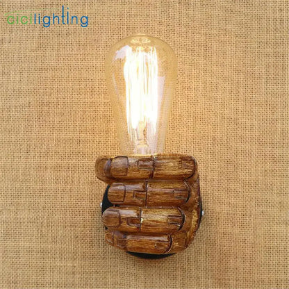 Rustic black & coffee hand wall light pair bedroom wood sconce