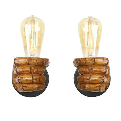 Rustic black & coffee hand wall light pair bedroom wood sconce