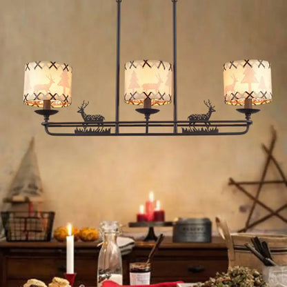 Rustic black deer chandelier dining room barrel shade shape light