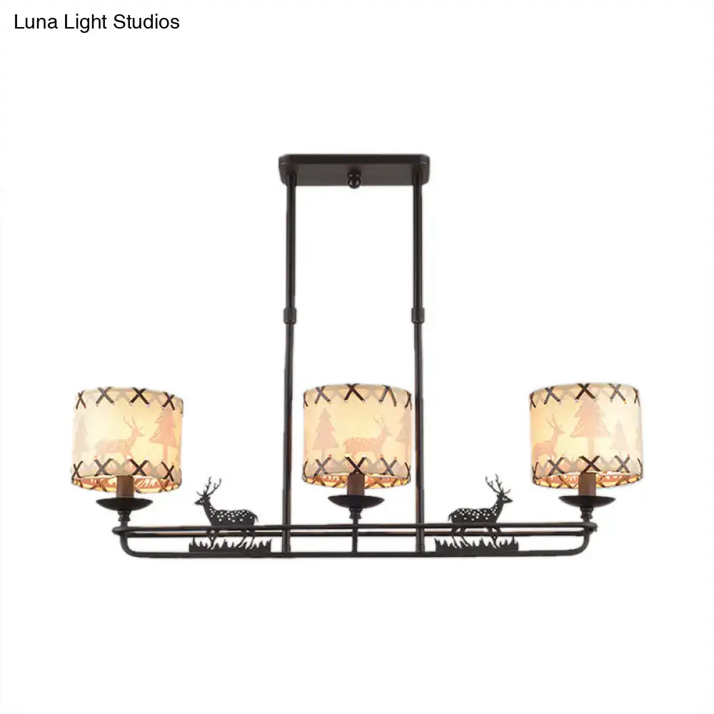 Rustic black deer chandelier dining room barrel shade shape light
