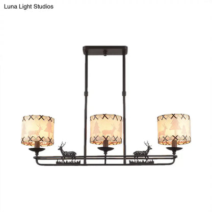 Rustic black deer chandelier dining room barrel shade shape light