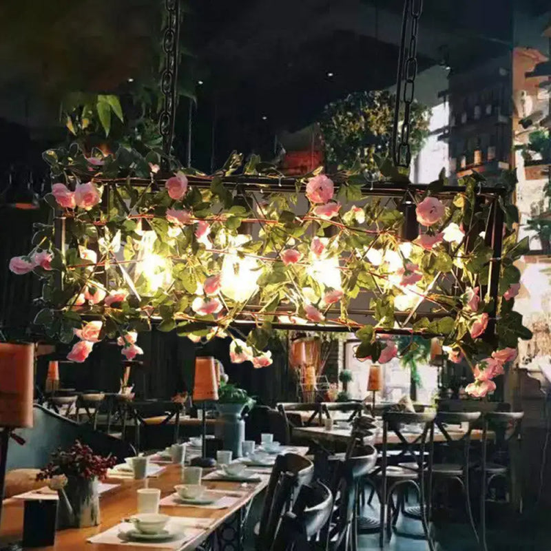 Rustic black floral four heads island lamp – dining room chandelier