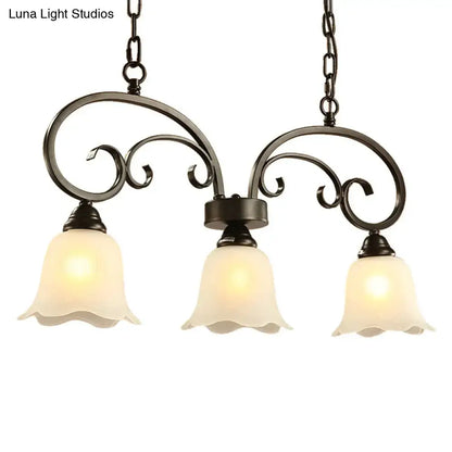 Rustic black floral swirls frosted white island lamp kitchen light
