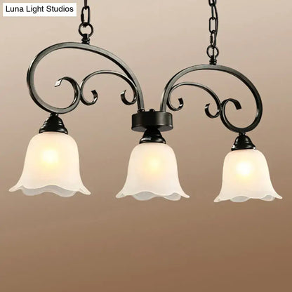 Rustic black floral swirls frosted white island lamp kitchen light