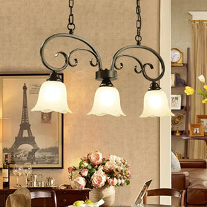 Rustic black floral swirls frosted white island lamp kitchen light