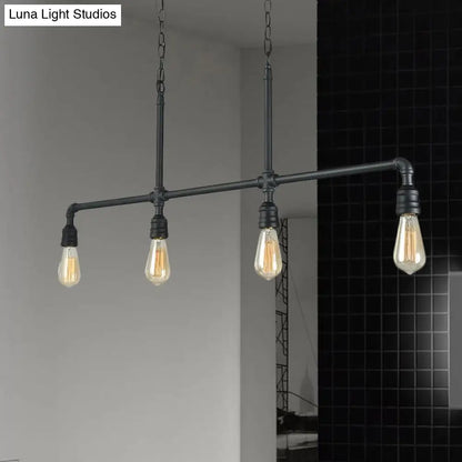 DecorBites™ Rustic Black Island Lighting: 4-Head Metal Linear Piped Pendant for Living Room