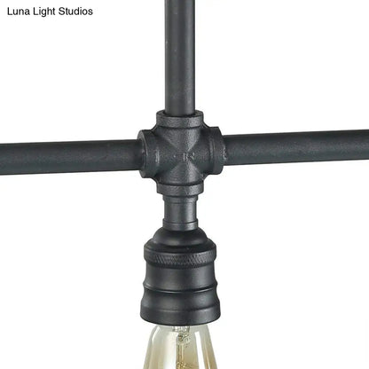 DecorBites™ Rustic Black Island Lighting: 4-Head Metal Linear Piped Pendant for Living Room